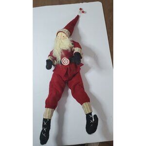 Vintage Santa Claus Plush Doll With Dangling Bells & Spiral Belt Buckle